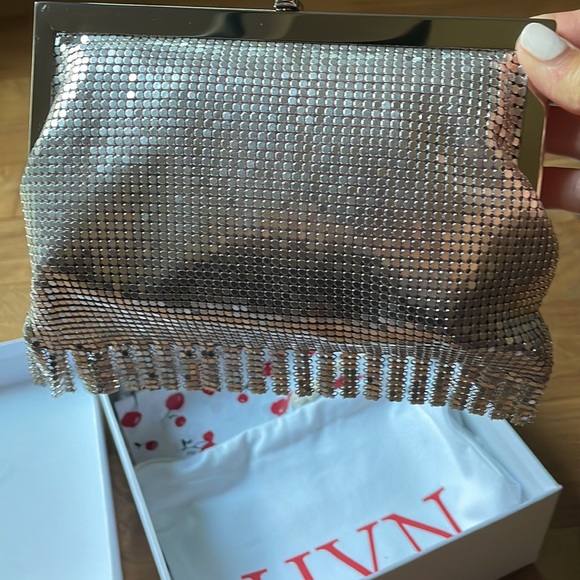 HVN Zoe Fringed Printed Chainmail Tote - Silver - Picture 3 of 11